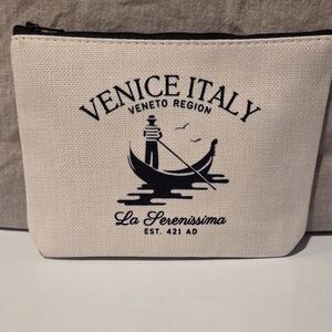 Venice Italy Canvas Cosmetic Pouch - Cream with Black Print